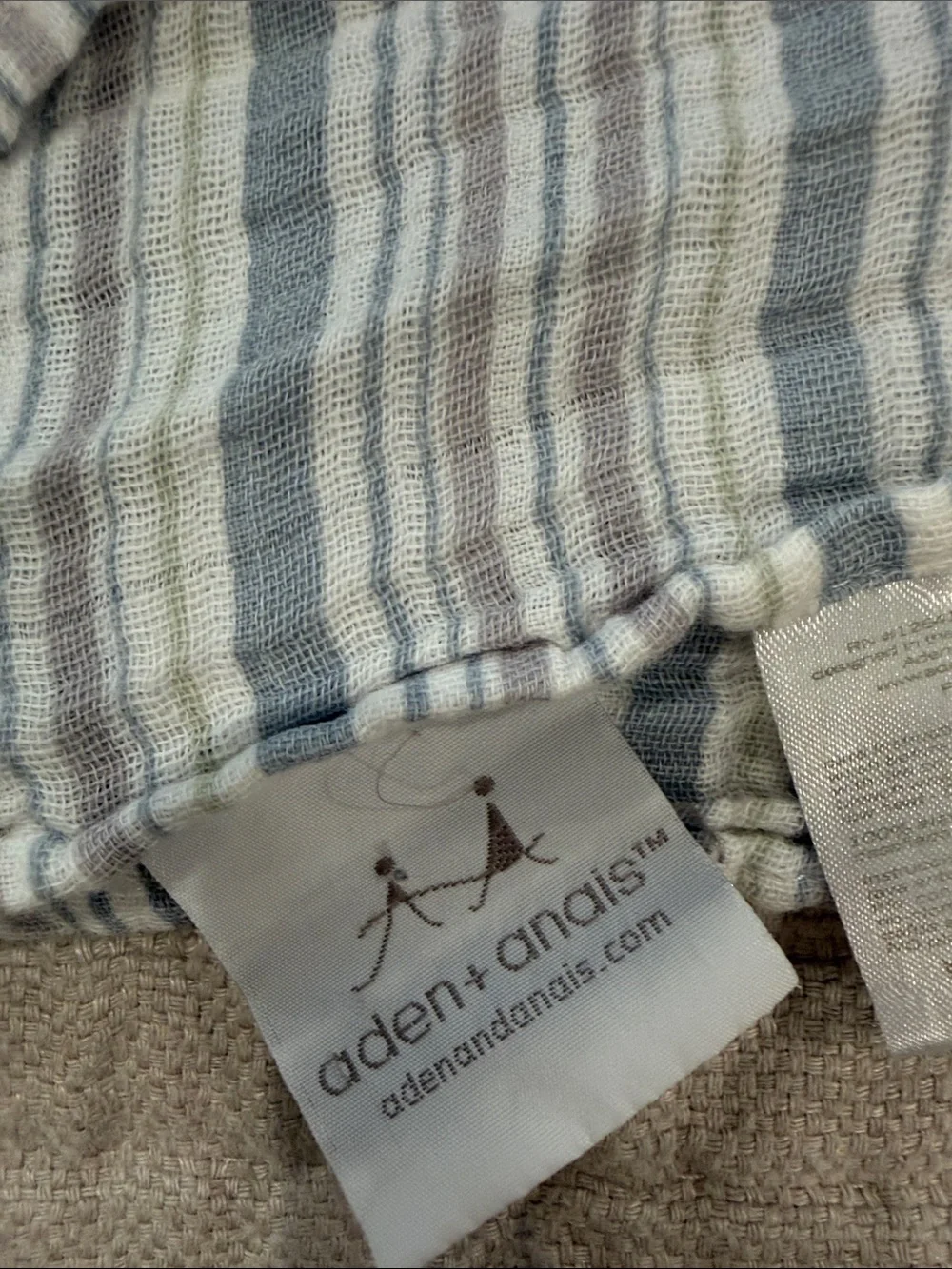Aden + Anais Lightweight Stripe blue Cream 100% cotton Muslin swaddle blanket